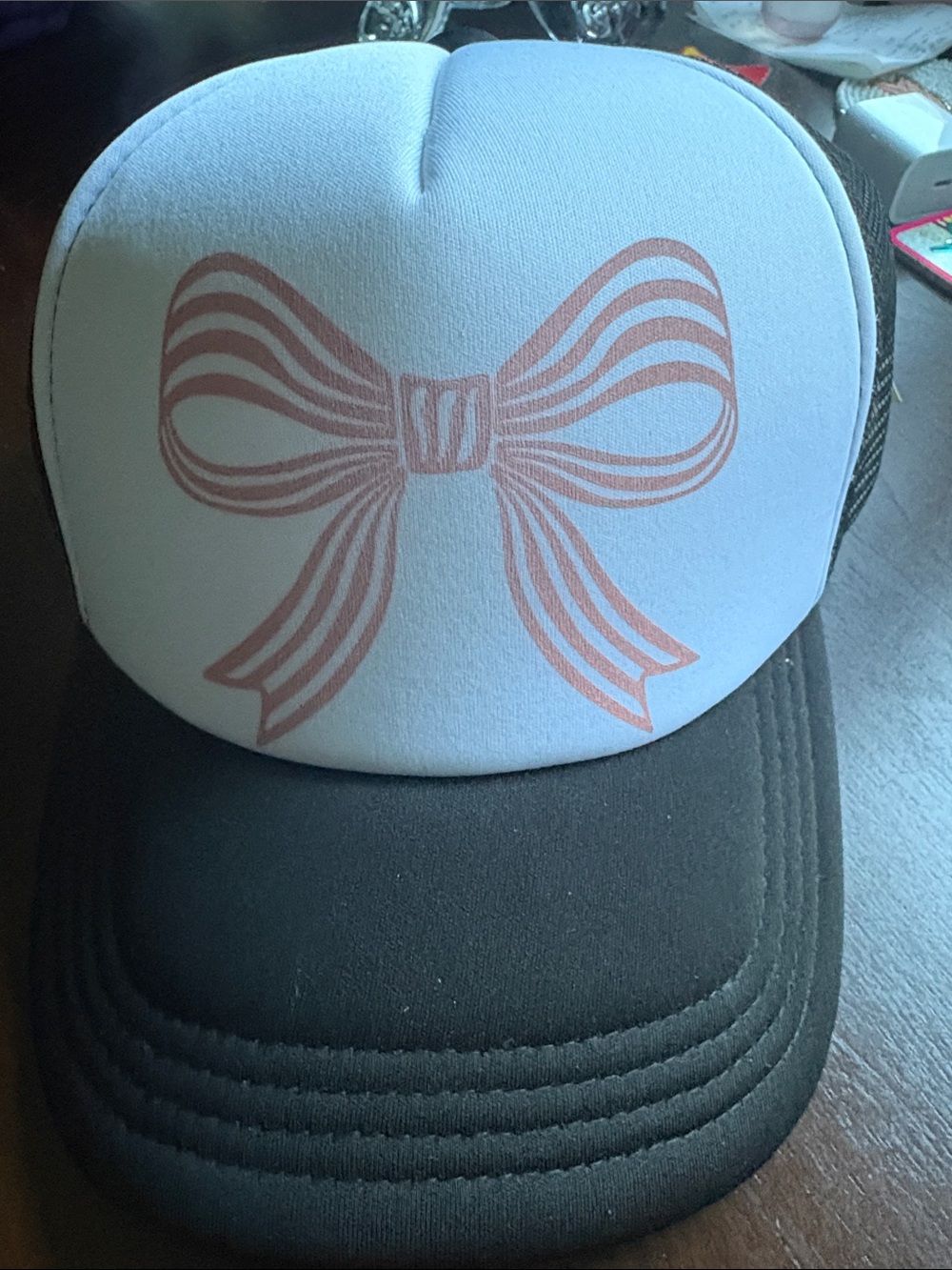 Free people inspired Trucker Cap with Pink Bow Graphic